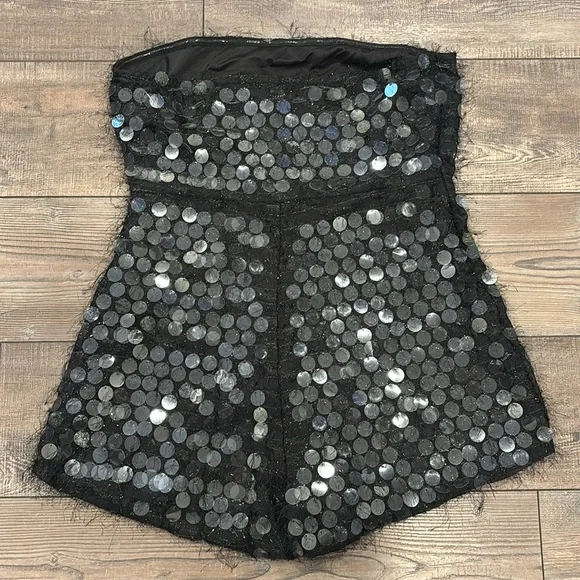 PrettyLittleThing Black Disc Sequin Bandeau Playsuit Size 10 - Picture 6 of 7